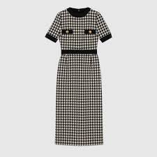 Shop The Black Ivory Houndstooth Dress At Gucci Com Enjoy Free Shipping And Complimentary Gift Wrapping In 2020 Long Midi Dress Womens Dresses Houndstooth Dress