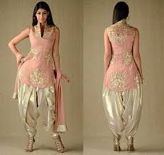 Glossy Peach Suit With Dhoti Style Salwar Latest Salwar Kameez Designs Fashion Salwar Kameez Designs