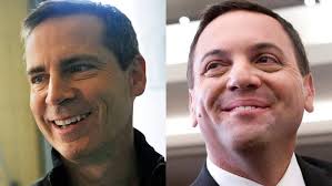 Ontario's McGuinty and Hudak laugh off their new-found family ties
