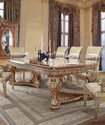 Faux crystal accents make a focal point that enhances its beauty as the years go by. Luxury Dining Room Set 8 Pcs Carved Wood Homey Design Hd 8024 Hd 8024 Dtset 8