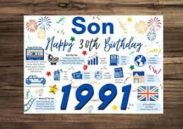 You're old enough to recognize your mistakes but young enough to make some more. Son Happy 30th Birthday Card 1991 Year Of Birth Facts Greetings Memories Blue Ebay