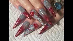 Awesome swan nails on instagram: Acrylic Nails Sculpted Red And Silver Sparkly Stilleto Nails How To Youtube