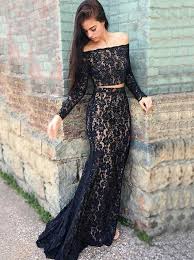 Two Piece Off The Shoulder Long Sleeves Black Lace Prom Dress Fashion Dress Pinterest Prom Dresses Prom Dresses With Sleeves And Black Prom Dresses