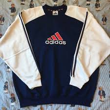Image Of Vintage Navy White Adidas Adicolor Sweatshirt 80 S L Xl Retro Sweatshirts Vintage Hoodies Retro Outfits