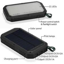 This portable battery charger solves that (partially) by adding some pretty robust solar panels to the battery. Solar Charger 8000mah 3 Port Usb And 21led Light Solar Power Bank Portable Battery Cellphone Charger