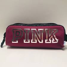 Victoria S Secret Pink Tech Pencil Pouch Bayberry Silver Logo Side Clip New Victoriassecret