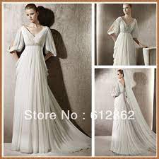 Elegant V Neck Open Half Sleeves Ruffled Chiffon A Line Grecian Style Wedding Dresses 105 00 Grecian Dress Grecian Wedding Dress Grecian Style Wedding Dress