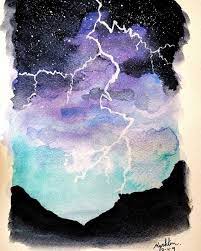Lightning Myart Aquarell Watercolour Watercolor Art Lightning Thunder Storm Purple Blue Black Stars Lightning Art Weather Art Drawing Sky