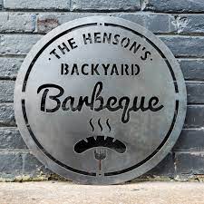 Personalized Metal Family Backyard Barbeque Sign Outdoor Last Name Grilling Bbq Patio Decor Man Cave Wall Art In 2021 Family Backyard Backyard Barbeque Bbq Patio
