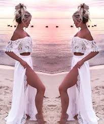 2020 Off The Shoulder Prom Dress White Prom Dresses Long Party Dress Two Piece Prom Dresses 380 From Muttie Dresses In 2020 White Prom Dress Long 2 Piece Wedding Dress Lace Evening Dresses