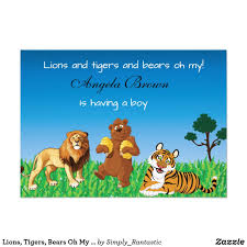 Lions Tigers Bears Oh My Unisex Baby Shower Invitation Zazzle Com Unisex Baby Shower Unisex Baby Shower Invitations Baby Bear Baby Shower