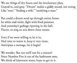 Dream mate, a giddy sound, not strong like rent, feeding a wife, satisfying a man. Claire Schwartz On Twitter Kitchenette Building By Gwendolyn Brooks Https T Co Kxcjhpbxzu