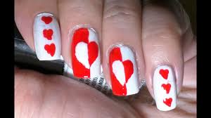 Cover with a glossy top coat and you're good to go. Red And White Heart Nail Art Ars Arts Easy And Cute Nail Art At Home Youtube