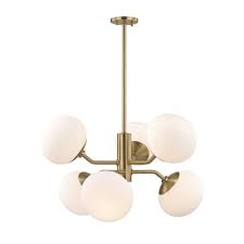 Mitzi By Hudson Valley Lighting Estee 6 Light Aged Brass Chandelier With Opal Etched Glass H134806 Agb The Home Depot