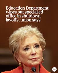 The U.S. Department of Education fired nearly everyone in the Office of  Special Education and Rehabilitative Services in a wave of new layoffs that  began Friday, according to the union representing the