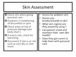 skin assessment check skin when giving personal care