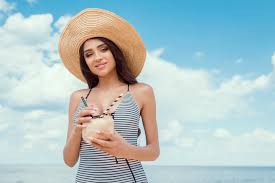 Maybe you would like to learn more about one of these? Attractive Girl In Straw Hat Holding Green Coconut With Straws Free Stock Photo And Image