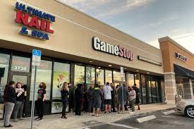 Gamestop er en stor indkøbscenterkæde som sælger spil, og deres forretning og aktiekurs har været for nedadgående i lang tid. Gamestop Stock Jumps To New Record Wsj