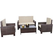 Flamaker Outdoor Furniture 4 Pcs Patio Set Cushioned Pe Rattan Wicker Bistro Set Patio Furnit Outdoor Furniture Sets Outdoor Furniture Rattan Outdoor Furniture