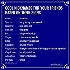 Cool Nicknames For Your Friends Based On Their Signs In 2021 Gemini Zodiac Funny Cool Nicknames