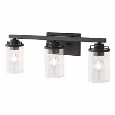 Add style and functionality to your space with a new bathroom vanity from the home depot. Home Decorators Collection 3 Light Vanity Light Fixture In Black With Clear Glass Shades The Home Depot Canada