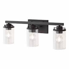 Bathroom led vanity lights are part of recent innovations with the use of leds. Home Decorators Collection 3 Light Vanity Light Fixture In Black With Clear Glass Shades The Home Depot Canada
