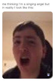 me thinking I'm a singing angel but in reality I look like this: