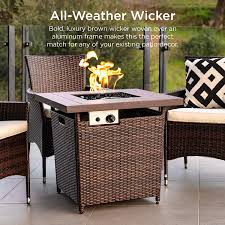 Maybe you would like to learn more about one of these? Buy Best Choice Products 28in Fire Pit Table 50 000 Btu Outdoor Wicker Patio Propane Gas W Faux Wood Tabletop Glass Beads Cover Hideaway Tank Holder Lid Brown Online In Indonesia B085vhhrsm
