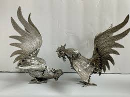 Maybe you would like to learn more about one of these? Antique Silver Plated Solid Brass Fighting Cockerel Roosters Sculptures C19th Chicken Figurines Vintage Brass Rooster Art