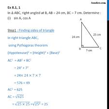 Since angle a is right, both triangles abc and abd are right and therefore we can apply pythagora's theorem. Ex 8 1 1 Class 10 Ncert Solutions Maths In Abc Ab 24 Cm Bc