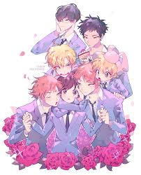 vivinos, fujioka haruhi, haninozuka mitsukuni, hitachiin hikaru, hitachiin  kaoru, morinozuka takashi, ootori kyouya, suou tamaki, ouran high school  host club, bad id, bad pixiv id, highres, 1girl, 6+boys, black hair, blonde  hair,