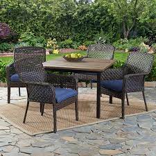 Better Homes Gardens Ravenbrooke 5 Piece Patio Dining Set With Blue Cushions Walmart Com Patio Dining Set Patio Dining Patio