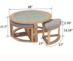 O K Furniture Round Coffee Table With 4 Nesting Stools Cocktail Height Coffee Table With Frosted Glass 5 Pieces Set Natural Amazon Com Au Kitchen The table is large, so there's a lot of usable space on it, the underneath storage is handy.