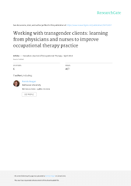 Pdf Working With Transgender Clients Learning From Physicians And Nurses To Improve Occupational Therapy Practice Travailler Aupres Des Clients Transgenres Apprendre Des Medecins Et Des Infirmieres En Vue D Ameliorer La Pratique