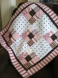 Baby Girl Quilt In Pink And Brown Cotton Flannel Etsy Baby Girl Quilts Quilts Baby Quilt Patterns