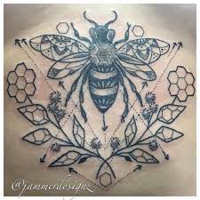 Geometric Bee Sternum Tattoo Jammer Designz Jammerdesignz Com Bee Sternum Tattoo Insect Tattoo Tattoos
