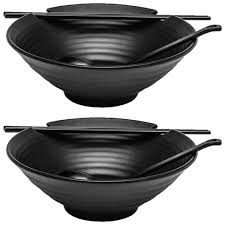 6 156 noodles bowl stock video clips in 4k and hd for creative projects. 2 X Ramen Bowl Set Black Melamine 6pcs Japanese Style Soup Bowls Set With Chopsticks Ladle Spoons Set And Large 37 Oz Bowl For Ramen Pho Noodles Asian Dishes Wish