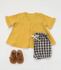 Black And Yellow Outfits For Kids Yellow Linen Girl Ruffled Sleeves Tunic Toddler Girl Blouse Etsy In 2020 Organic Kids Clothes Kids Outfits Yellow Linens