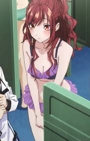 kazama kaede, isekai de cheat nouryoku o te ni shita ore wa genjitsu sekai  o mo musou suru, anime screenshot, highres, stitched, third-party edit,  blush, bra, breasts, medium breasts, panties, ponytail, red