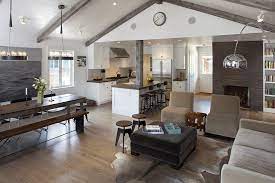 To ensure that the daylight reaches the entire room, the homeowners painted the ceiling and. Vaulted Ceiling Decorating Living Room Farmhouse With Dining Bench Wood Tr Vaulted Ceiling Living Room Cathedral Ceiling Living Room Living Room With Fireplace
