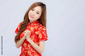 young asian woman wear cheongsam smile ...