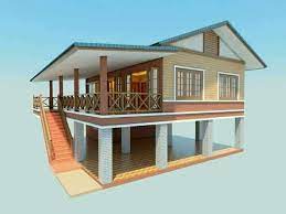 แบบบ านสไตล ชนบท บ านคร งป น คร งไม สองช น ช นล างม แบ งเป นพ นท คร วและห องน ำ อ กด านปล อยโลงเป นพ นท จ ดรถหร อพ น ผ งบ าน แปลนบ าน แปลนบ านขนาดเล ก