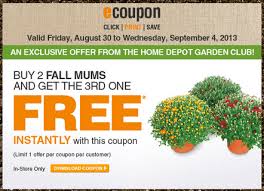 We have what you need to create your dream take care of your outdoor garden with guidance from the home depot. The Home Depot Canada Garden Club Coupons Buy 2 Fall Mums Get The 3rd One Free Canadian Freebies Coupons Deals Bargains Flyers Contests Canada