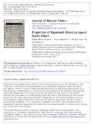 Pdf Properties Of Rapeseed Brassica Napus Stalks Fibers