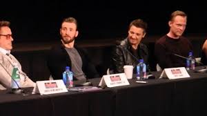 Hemsworth sent a photo of himself with a man in a creepy rdj mask, while evans sent a gif of an outtake from civil war. Robert Downey Jr Chris Evans Chris Hemsworth Joss Whedon Avengers 2 Co Stars Press Conference Youtube