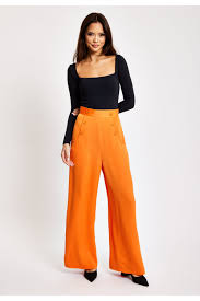 Orange Wide Leg Trousers by Liquorish - Orange / 6