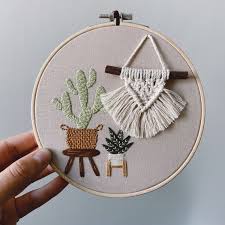 Cactus And Mini Macrame Hand Embroidered Hoop Wall Hanging Etsy Embroidery Hoop Decor Sewing Embroidery Designs Embroidery Hoop Wall