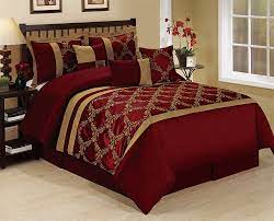 The most common burgundy bedroom material is wool. Unique Home 7 Piece Claremont Burgundy Gold Lattice Leaves Embroiderd Bed In A Bag Clearance Bedding Comforter Duvet Set Fade Resistant Super Soft All Size In Queen King Cal King King Burgundy Walmart Com
