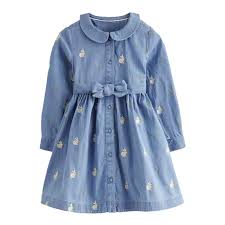 Miniboden dívčí šaty bavlna králík vyšívaná džínová sukně britské dovozové  dětské oblečení 2024 jaro novinka