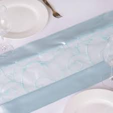 14 X108 Light Blue Satin Embroidered Sheer Organza Table Runner Blue Table Runner Fabric Table Runner Baby Blue Weddings